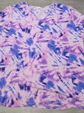 Scrubstar Tie-Dye V-Neck Scrub Top in Pink and Purple